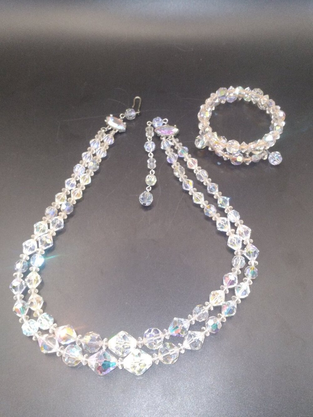 Vintage double strand AB Crystal Necklace and wrap Bracelet
